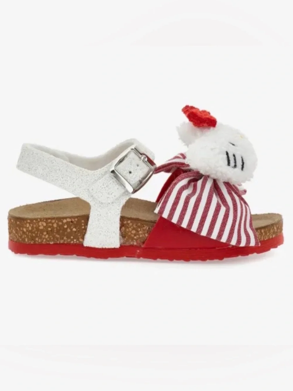 NEW MonnaLisa x Hello Kitty Red White Bow Sandal 38 Girls 5 Women’s 7.5 Sparkle